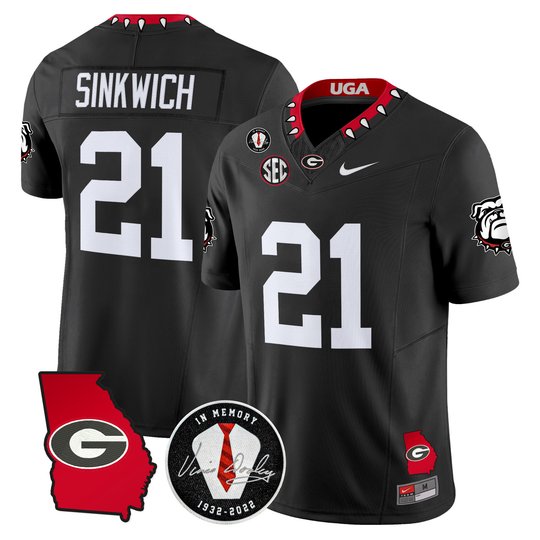 Men's Georgia Bulldogs Georgia Map & Vince Dooley Patch Vapor Limited Jersey - All Stitched