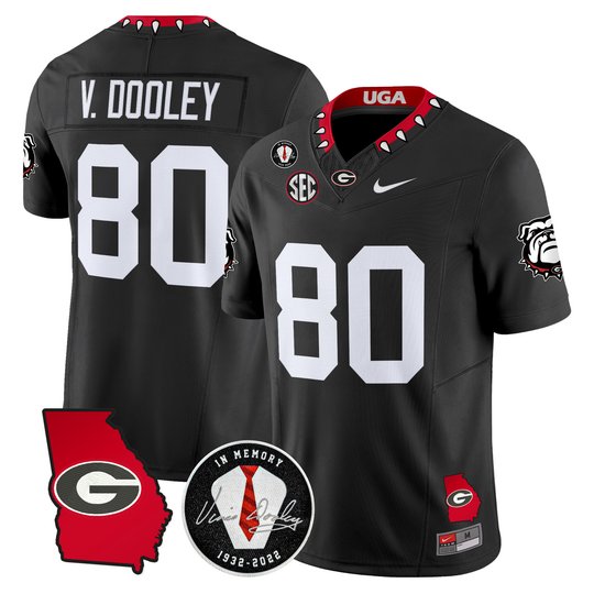 Men's Georgia Bulldogs Georgia Map & Vince Dooley Patch Vapor Limited Jersey - All Stitched