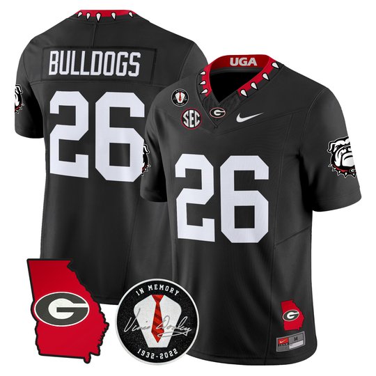 Men's Georgia Bulldogs Georgia Map & Vince Dooley Patch Vapor Limited Jersey - All Stitched