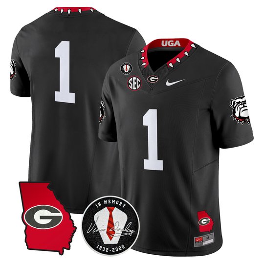 Men's Georgia Bulldogs Georgia Map & Vince Dooley Patch Vapor Limited Jersey - All Stitched