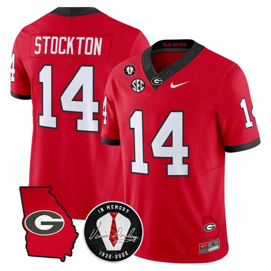 Men's Georgia Bulldogs Georgia Map & Vince Dooley Patch Vapor Limited Jersey - All Stitched