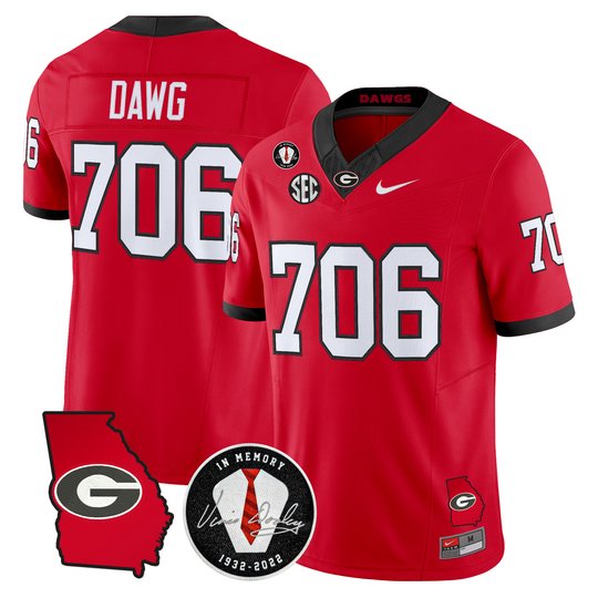 Men's Georgia Bulldogs Georgia Map & Vince Dooley Patch Vapor Limited Jersey - All Stitched