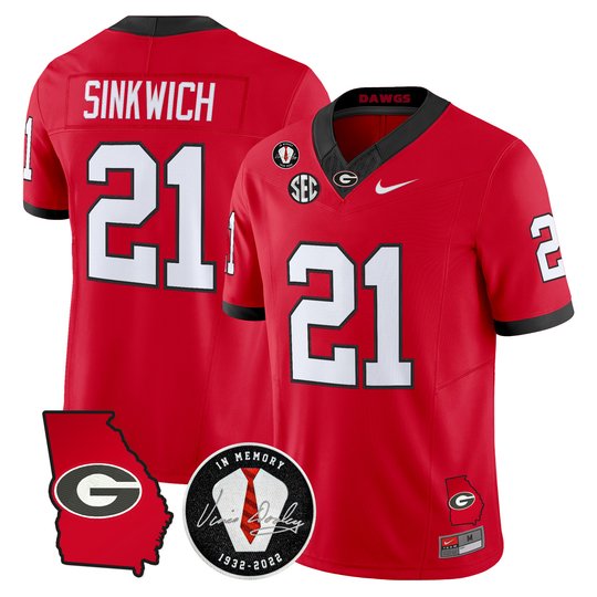 Men's Georgia Bulldogs Georgia Map & Vince Dooley Patch Vapor Limited Jersey - All Stitched
