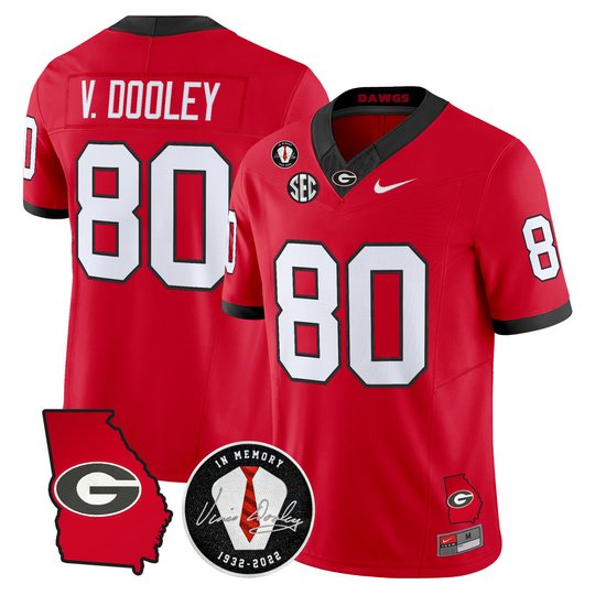Men's Georgia Bulldogs Georgia Map & Vince Dooley Patch Vapor Limited Jersey - All Stitched