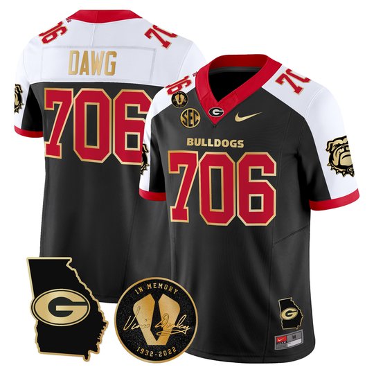 Men's Georgia Bulldogs Georgia Map & Vince Dooley Patch Vapor Limited Jersey - All Stitched