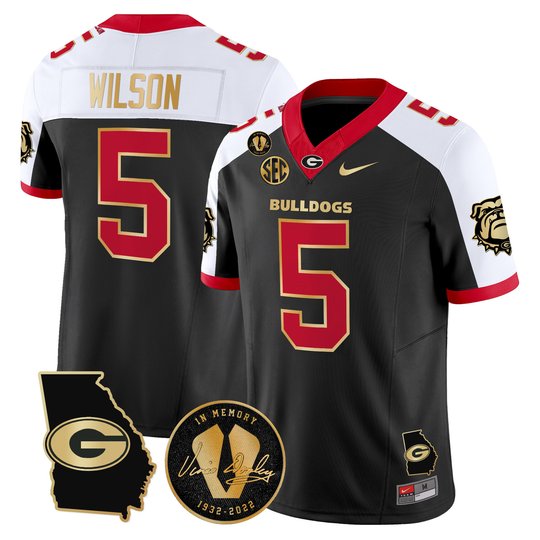 Men's Georgia Bulldogs Georgia Map & Vince Dooley Patch Vapor Limited Jersey - All Stitched