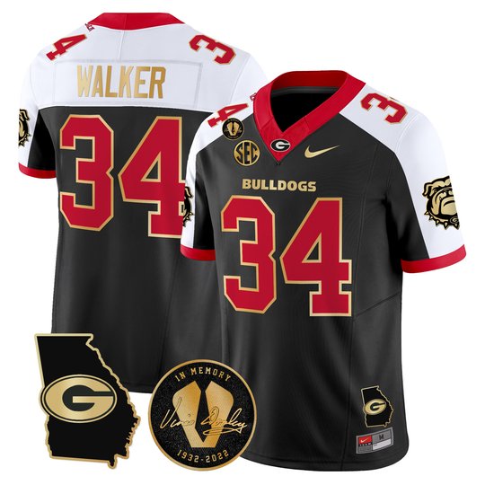 Men's Georgia Bulldogs Georgia Map & Vince Dooley Patch Vapor Limited Jersey - All Stitched