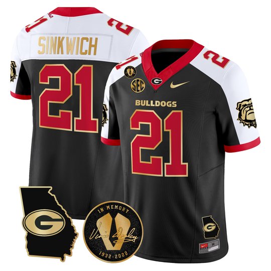 Men's Georgia Bulldogs Georgia Map & Vince Dooley Patch Vapor Limited Jersey - All Stitched