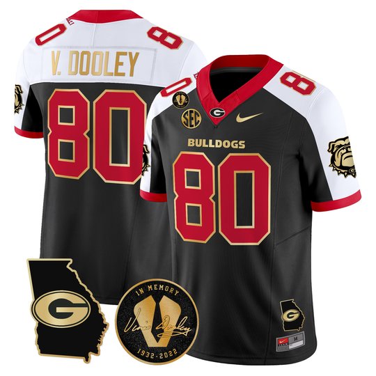 Men's Georgia Bulldogs Georgia Map & Vince Dooley Patch Vapor Limited Jersey - All Stitched