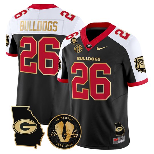Men's Georgia Bulldogs Georgia Map & Vince Dooley Patch Vapor Limited Jersey - All Stitched