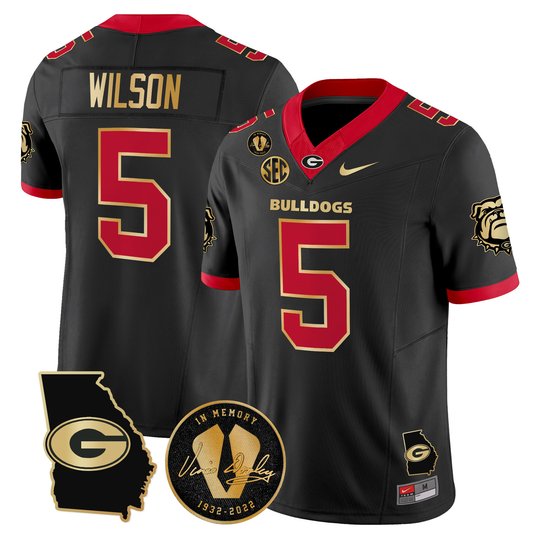 Men's Georgia Bulldogs Georgia Map & Vince Dooley Patch Vapor Limited Jersey - All Stitched