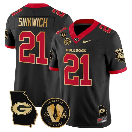 Men's Georgia Bulldogs Georgia Map & Vince Dooley Patch Vapor Limited Jersey - All Stitched