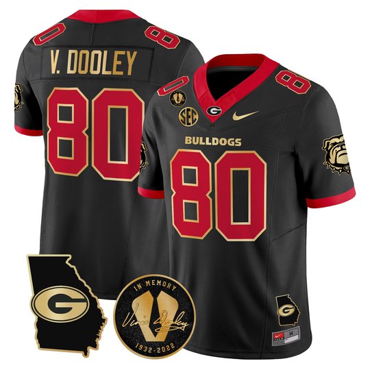 Men's Georgia Bulldogs Georgia Map & Vince Dooley Patch Vapor Limited Jersey - All Stitched