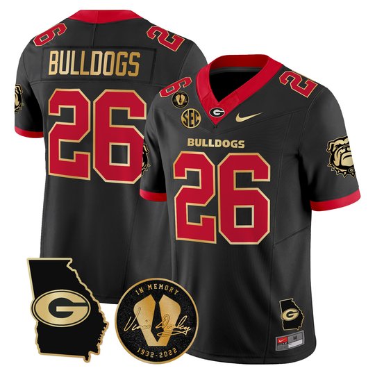 Men's Georgia Bulldogs Georgia Map & Vince Dooley Patch Vapor Limited Jersey - All Stitched