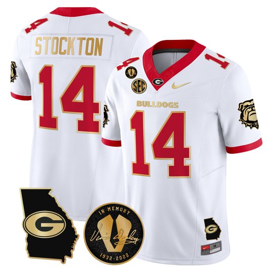 Men's Georgia Bulldogs Georgia Map & Vince Dooley Patch Vapor Limited Jersey - All Stitched