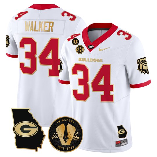 Men's Georgia Bulldogs Georgia Map & Vince Dooley Patch Vapor Limited Jersey - All Stitched