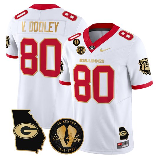 Men's Georgia Bulldogs Georgia Map & Vince Dooley Patch Vapor Limited Jersey - All Stitched