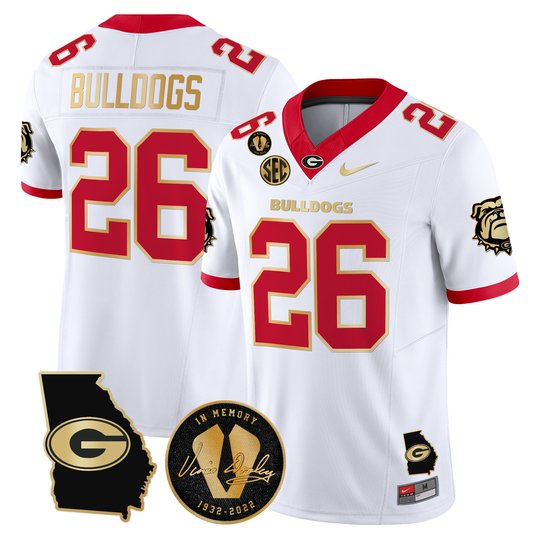 Men's Georgia Bulldogs Georgia Map & Vince Dooley Patch Vapor Limited Jersey - All Stitched