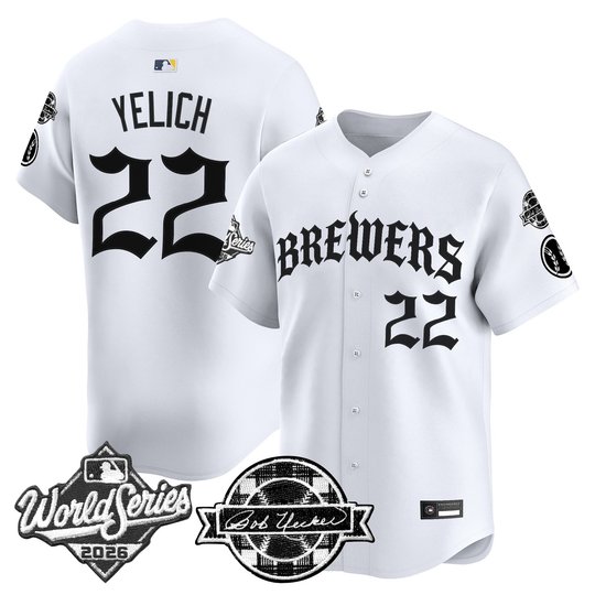 Men's Milwaukee Brewers 2026 World Series Vapor Premier Limited Jersey - Old English Edition - All Stitched
