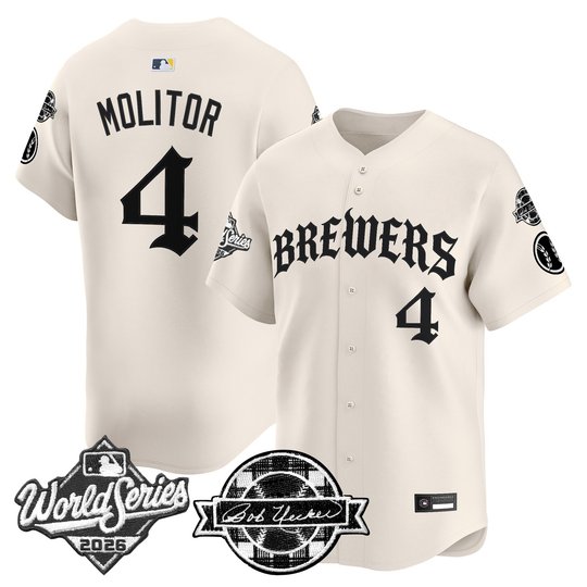 Men's Milwaukee Brewers 2026 World Series Vapor Premier Limited Jersey - Old English Edition - All Stitched