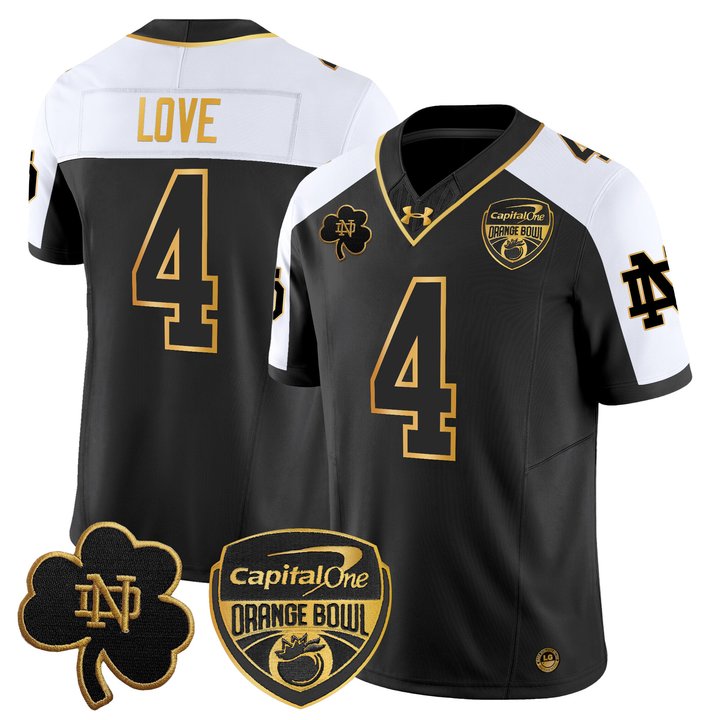 Men's Notre Dame Fighting Irish 2024 Orange Bowl Gold Patch Vapor Limited Jersey - All Stitched