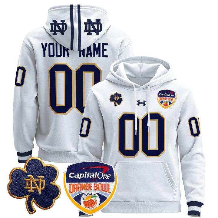 Notre Dame Fighting Irish Orange Bowl Patch Custom Pullover Hoodie - All Stitched