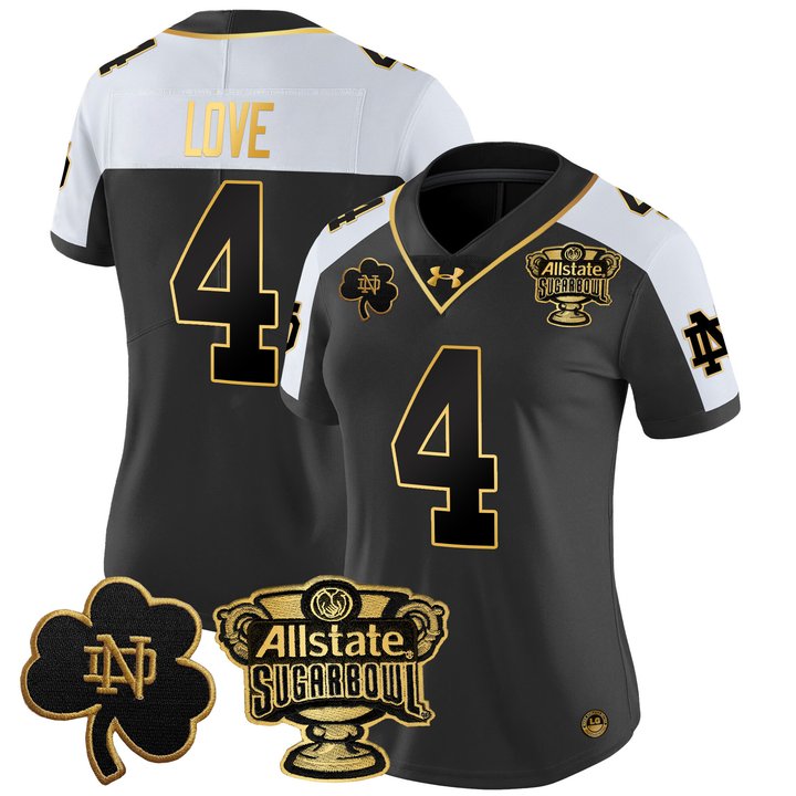 Women's Notre Dame Fighting Irish 2024 Sugar Bowl Gold Patch Vapor Limited Jersey V2 - All Stitched