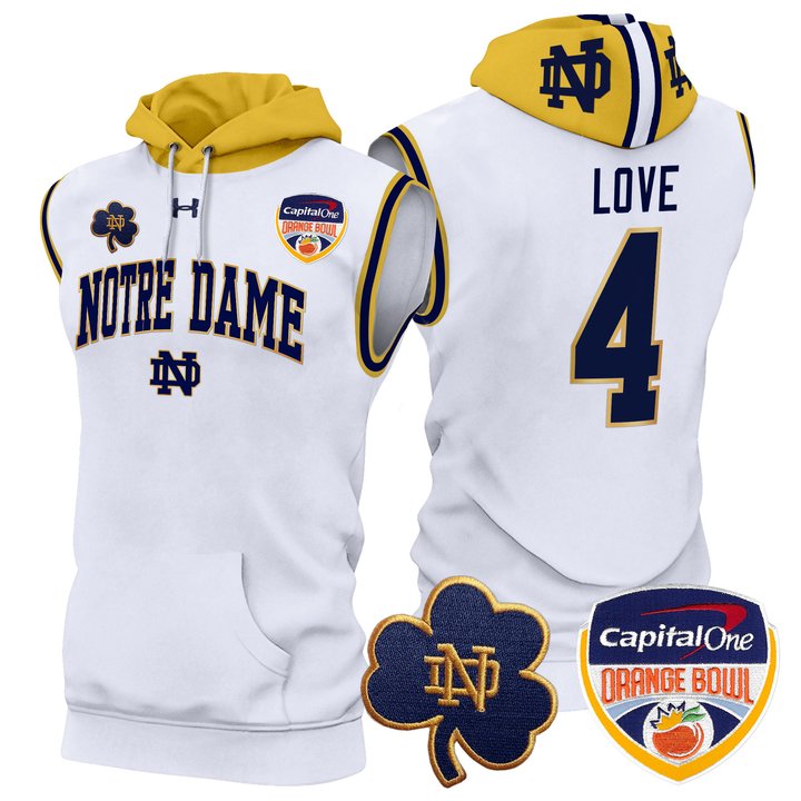 Men's Notre Dame Fighting Irish Orange Bowl Patch Sleeveless Hoodie - All Stitched