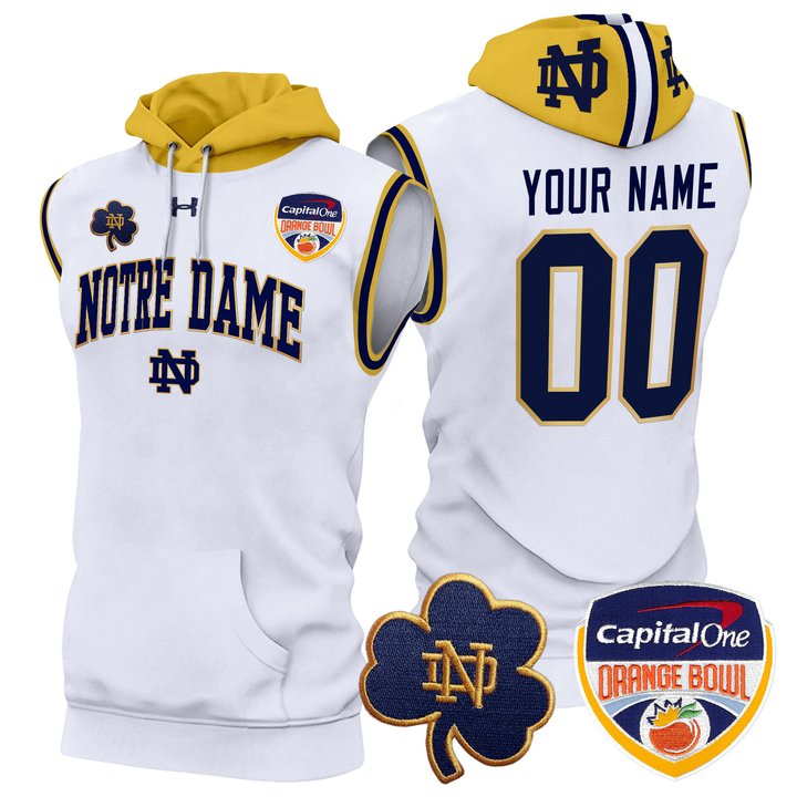 Notre Dame Fighting Irish Orange Bowl Patch Custom Sleeveless Hoodie - All Stitched