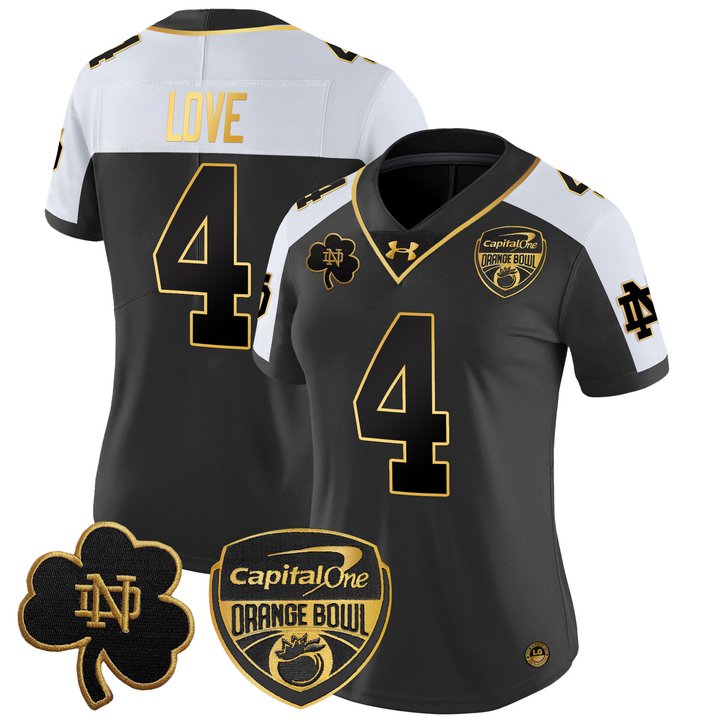 Women's Notre Dame Fighting Irish 2024 Orange Bowl Gold Patch Vapor Limited Jersey - All Stitched