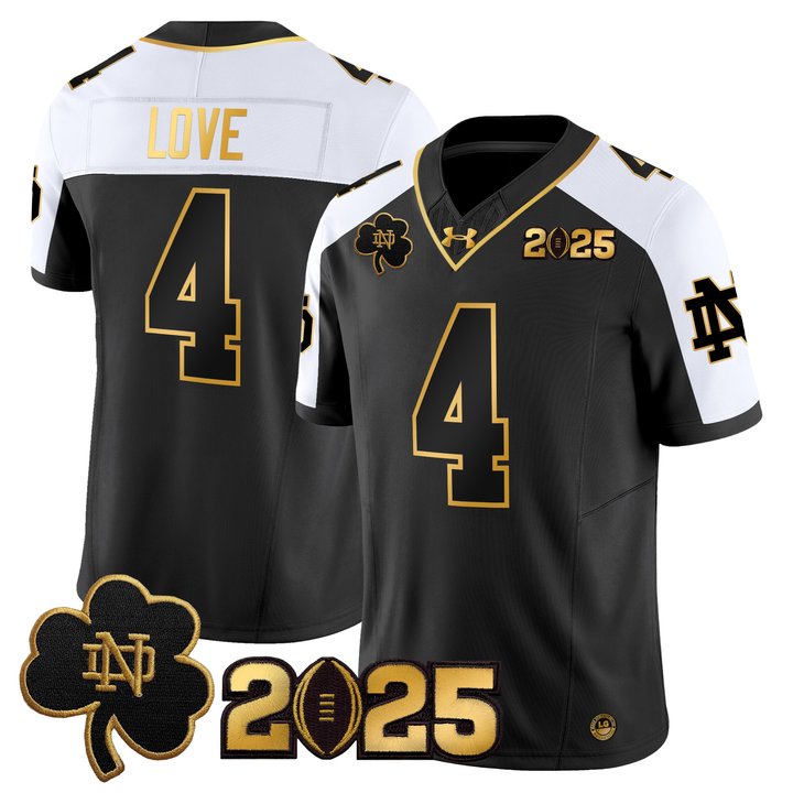 Men's Notre Dame Fighting Irish 2025 CFP Final Patch Gold Vapor Limited Jersey - All Stitched