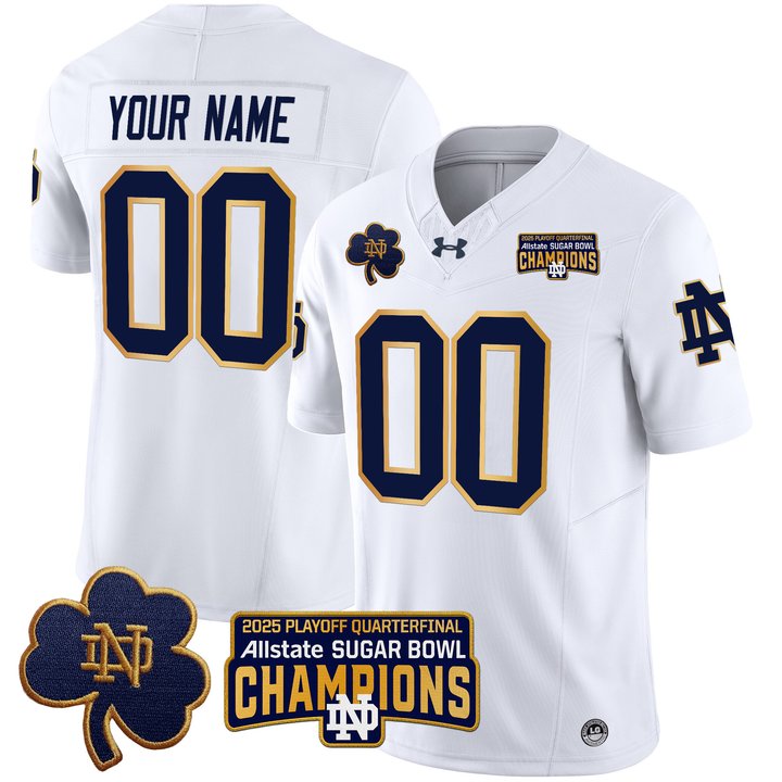 Notre Dame Fighting Irish Playoff 2025 Sugar Bowl Champions Patch Vapor Limited Custom Jersey - All Stitched