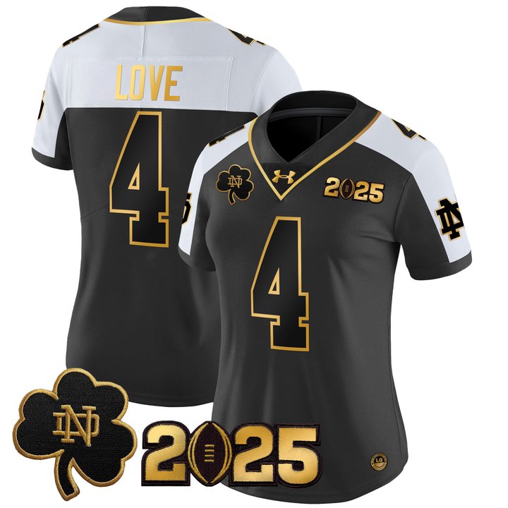 Women's Notre Dame Fighting Irish 2025 CFP Final Patch Gold Vapor Limited Jersey - All Stitched