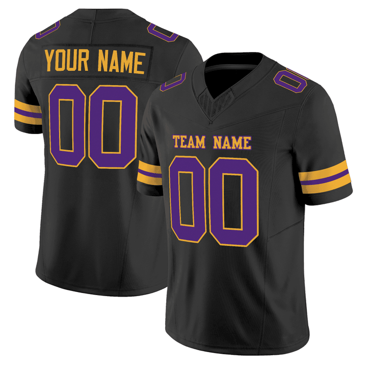Black Purple-Gold Mesh Custom Football Jersey