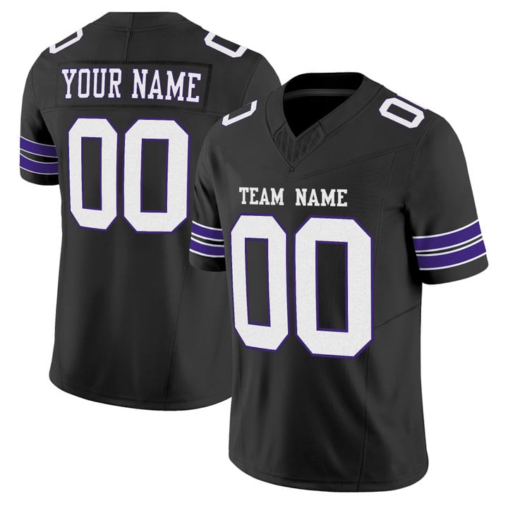 Black White-Purple Mesh Custom Football Jersey
