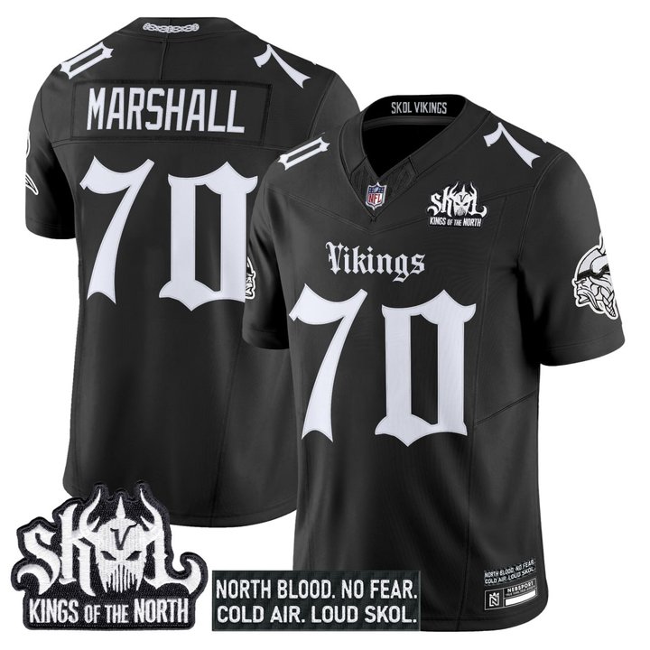 #70 Marshall Minnesota Vikings 'Gothic Norseblood Edition' Vapor Limited Jersey - All Stitched
