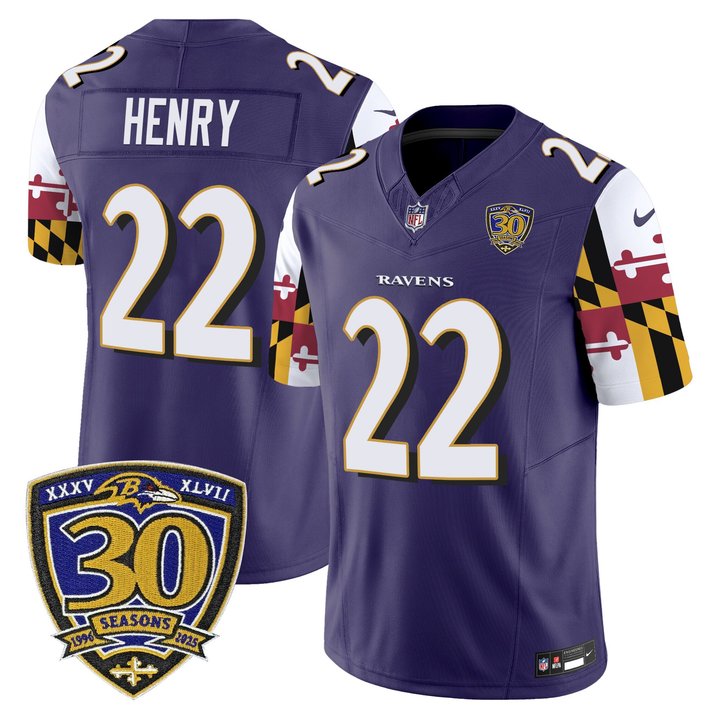 Men's Baltimore Ravens 'Maryland Flag Edition' Vapor Limited Jersey - 30th Anniversary Patch - All Stitched