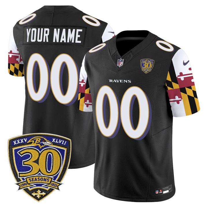 Baltimore Ravens 'Maryland Flag Edition' Vapor Limited Custom Jersey - 30th Anniversary Patch - All Stitched