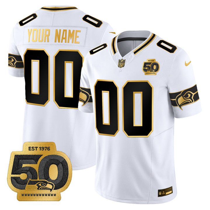 Seattle Seahawks 50th Anniversary Patch Gold Vapor Limited Custom Jersey - All Stitched
