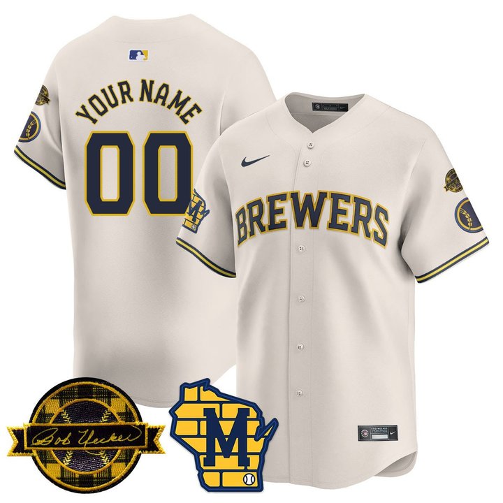 Men's Milwaukee Brewers Bob Uecker Patch Vapor Limited Custom Jersey - All Stitched