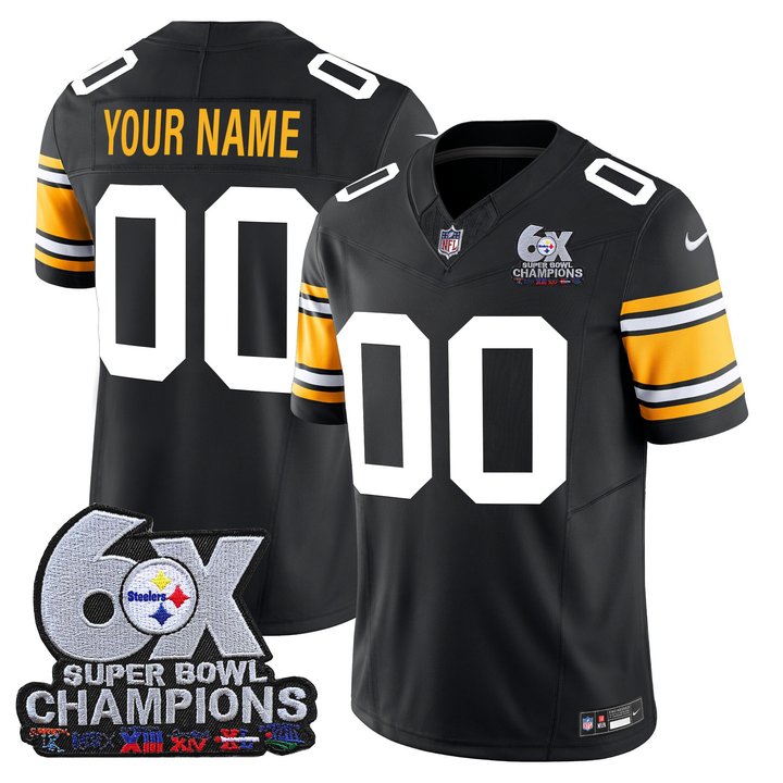 Pittsburgh Steelers 6-Time Champions Patch Vapor Limited Custom Jersey - All Stitched