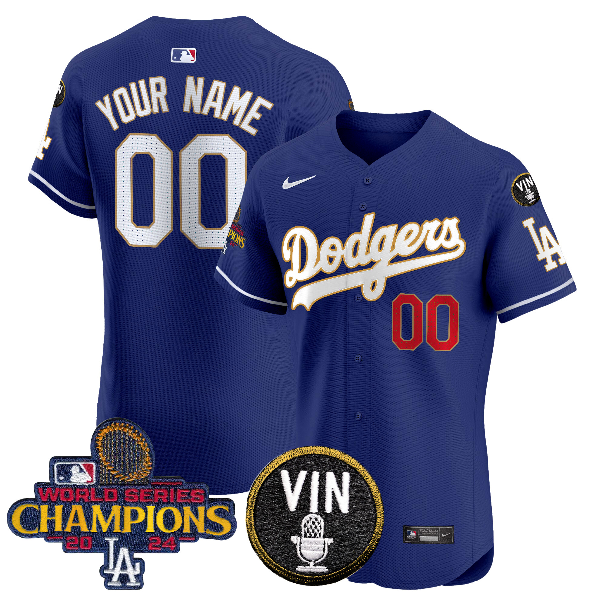Dodgers 2024 World Series Champions Gold Trim Vapor Premier Elite ...