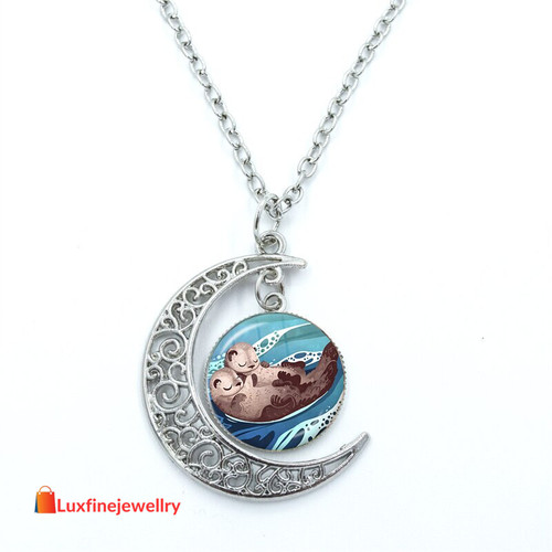 Cute Animal Otter Glass Cabochon Pendant Necklace