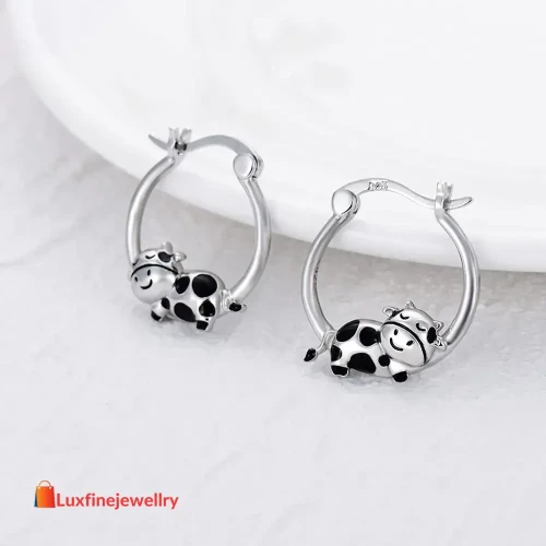 Silver Plated Cute Animal Cows Earrings