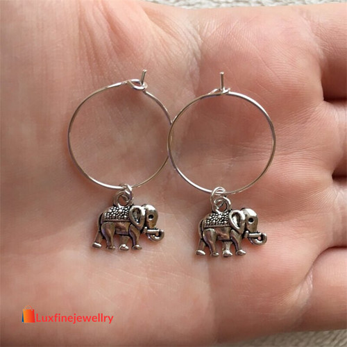 20mm Hoop Earrings with Elephant Charms