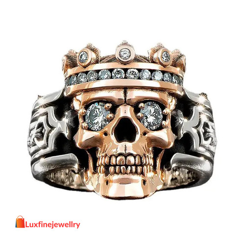 New Creative Crown Skull Ring Personality Double Color Ghost Head Men's Ring Fashion Trend Punk Jewelry Gift Wholesale