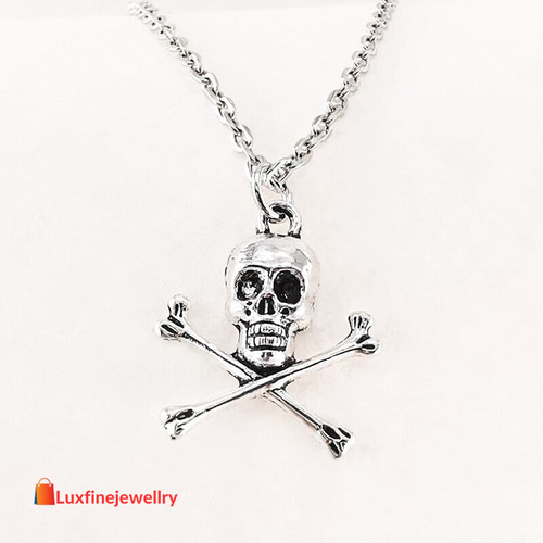 Vintage Skull Cross Pendant Necklace Long Chain Skeleton Goth Punk Gothic Aesthetic Accessories Hip Hop Jewlery Male Grunge Y2k