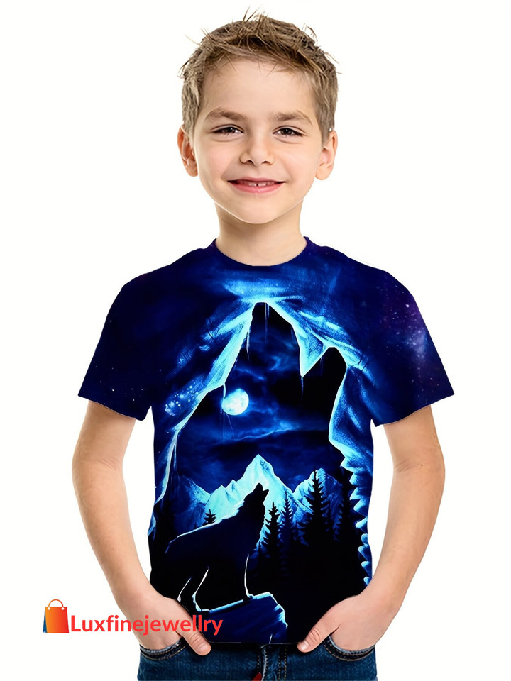 Summer Children's Clothing Boys Kids Wolf King T shirt