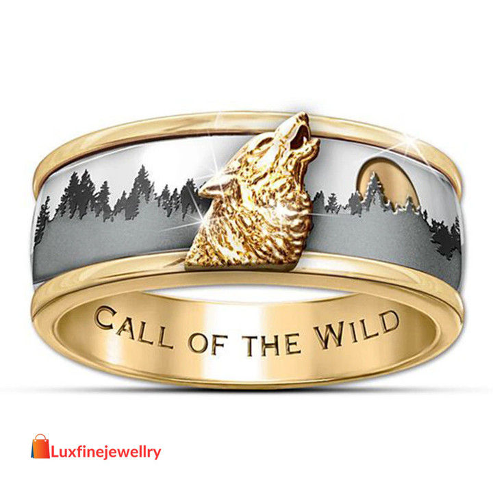 Wolf Pattern Gold Color Ring