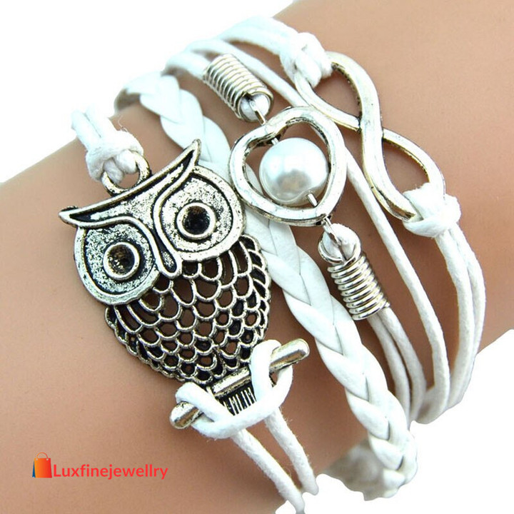 Bracelets On Hand Infinity Owl Pearl Friendship Multilayer Charm Leather Bracelets